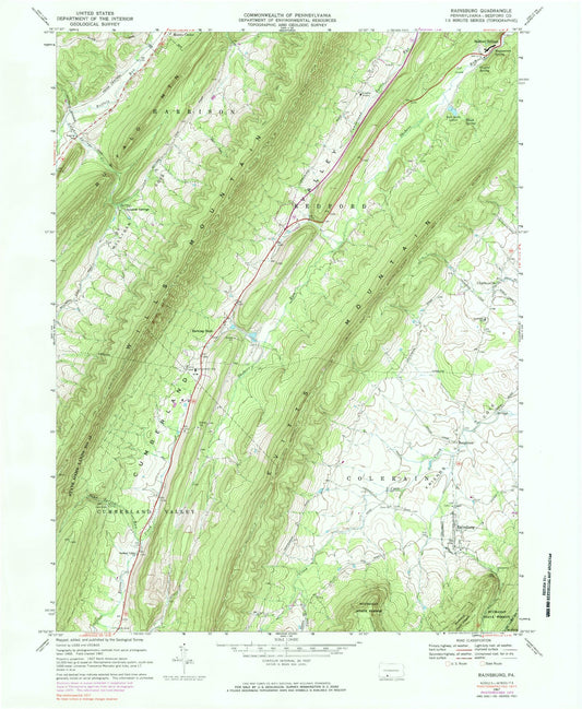 Classic USGS Rainsburg Pennsylvania 7.5'x7.5' Topo Map Image