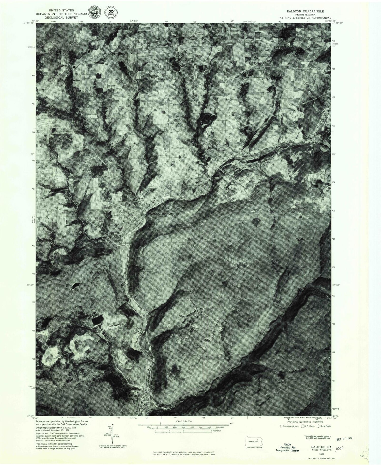 Classic USGS Ralston Pennsylvania 7.5'x7.5' Topo Map Image