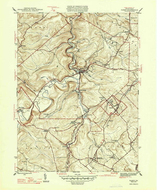 Classic USGS Ramey Pennsylvania 7.5'x7.5' Topo Map Image