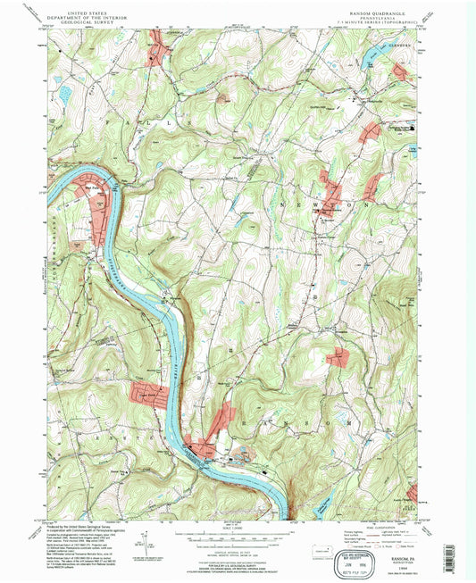 Classic USGS Ransom Pennsylvania 7.5'x7.5' Topo Map Image