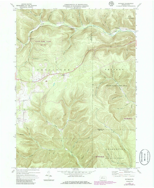 Classic USGS Rathbun Pennsylvania 7.5'x7.5' Topo Map Image