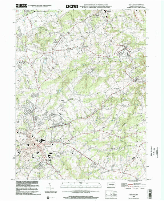 Classic USGS Red Lion Pennsylvania 7.5'x7.5' Topo Map Image