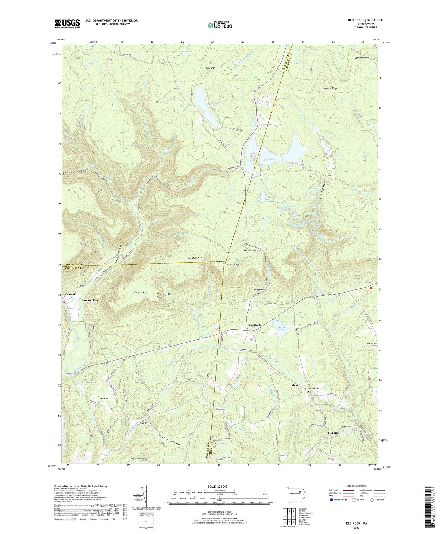 Red Rock Pennsylvania US Topo Map Image
