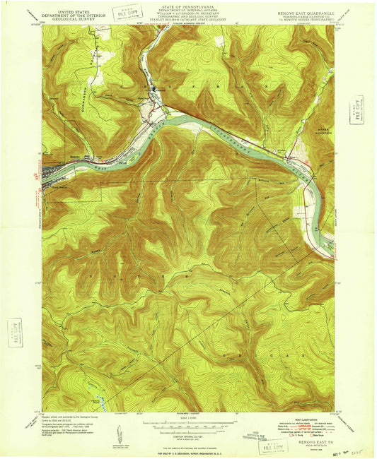 Classic USGS Renovo East Pennsylvania 7.5'x7.5' Topo Map Image