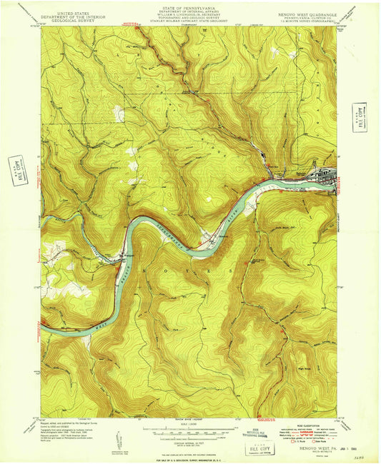Classic USGS Renovo West Pennsylvania 7.5'x7.5' Topo Map Image