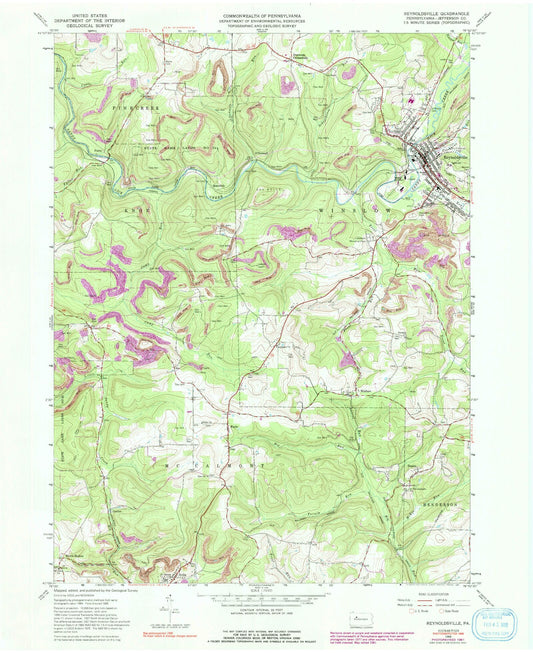 Classic USGS Reynoldsville Pennsylvania 7.5'x7.5' Topo Map Image