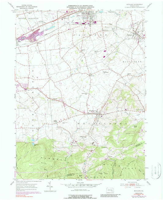 Classic USGS Richland Pennsylvania 7.5'x7.5' Topo Map Image