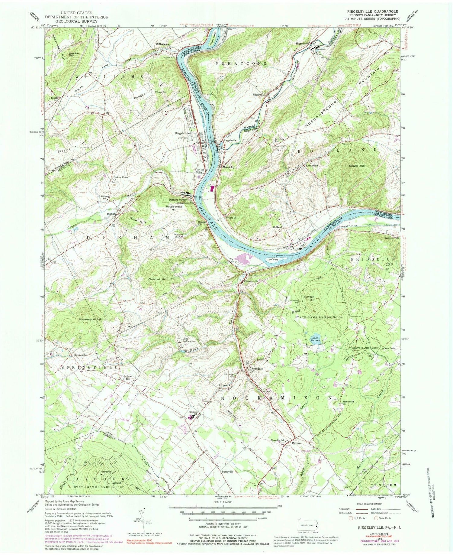 Classic USGS Riegelsville Pennsylvania 7.5'x7.5' Topo Map Image