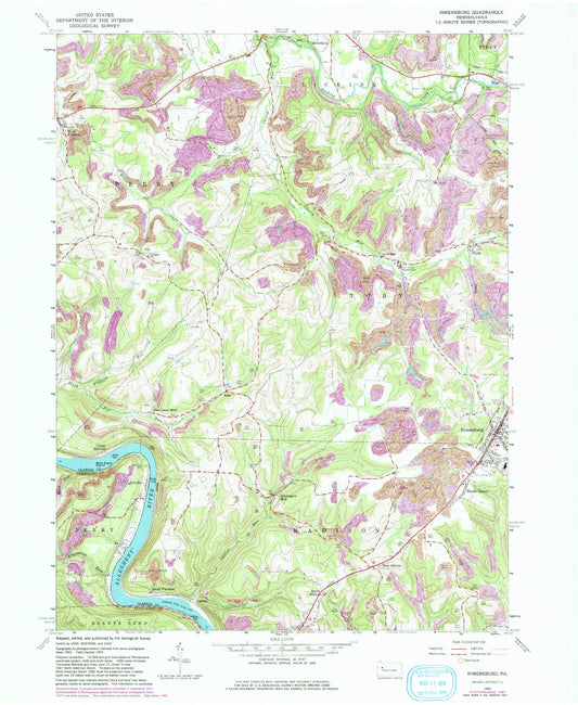 Classic USGS Rimersburg Pennsylvania 7.5'x7.5' Topo Map Image