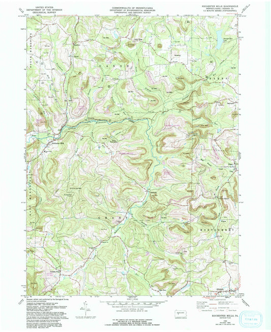 Classic USGS Rochester Mills Pennsylvania 7.5'x7.5' Topo Map Image