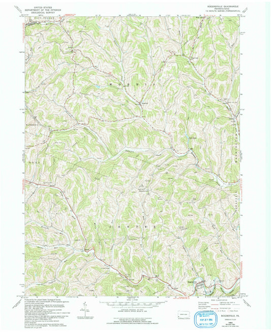 Classic USGS Rogersville Pennsylvania 7.5'x7.5' Topo Map Image
