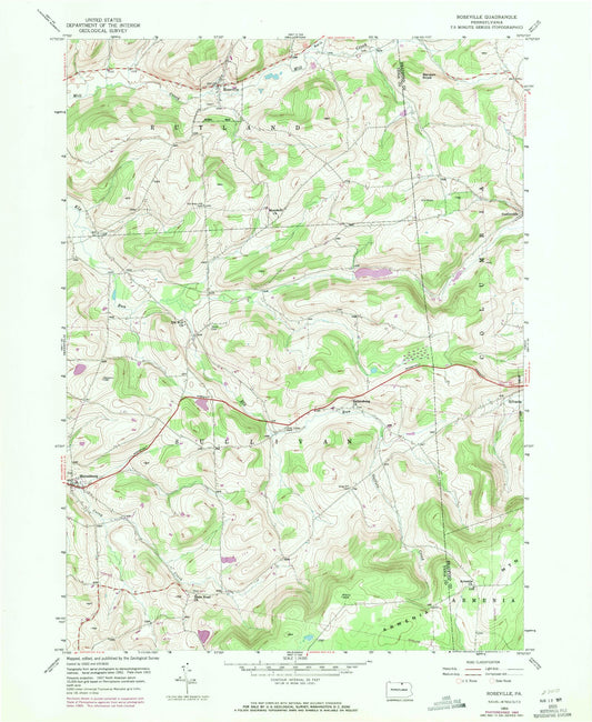 Classic USGS Roseville Pennsylvania 7.5'x7.5' Topo Map Image
