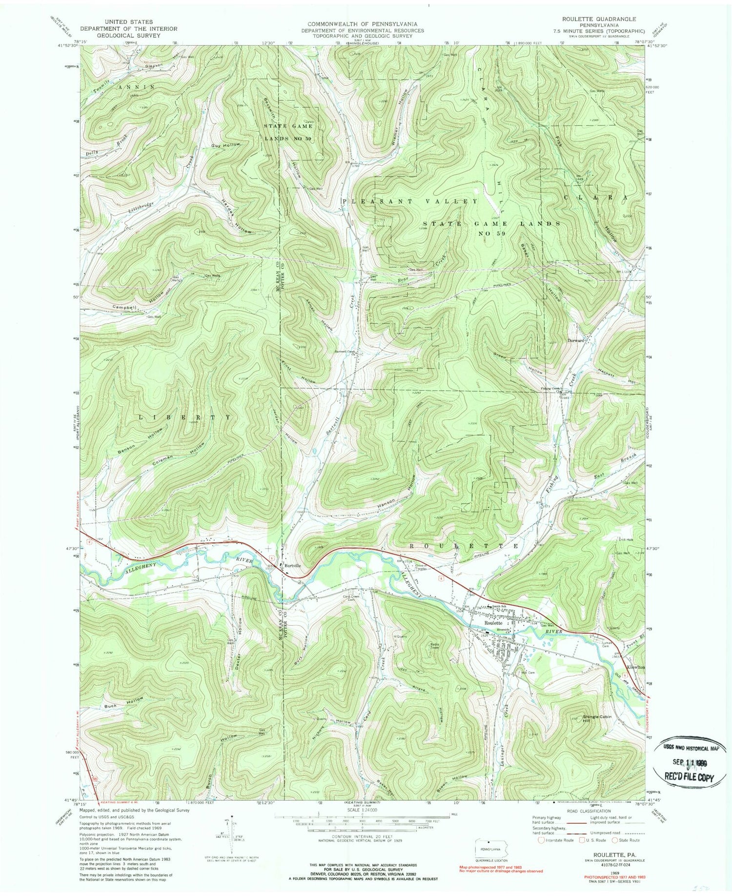 Classic USGS Roulette Pennsylvania 7.5'x7.5' Topo Map Image