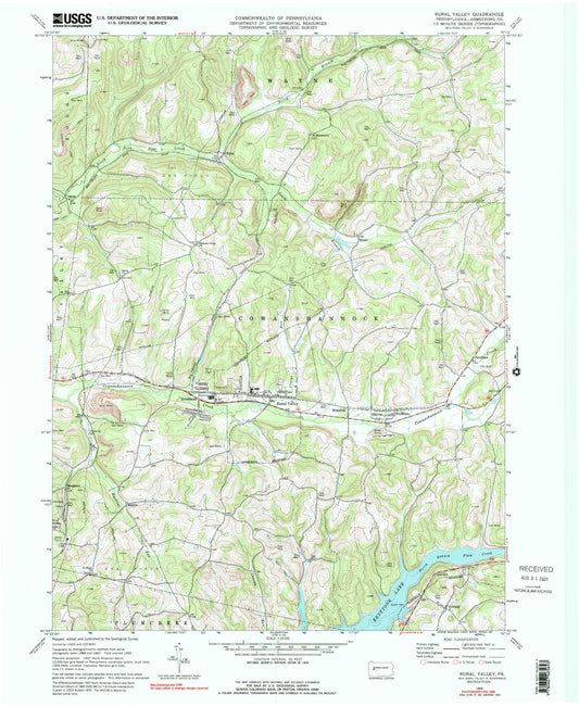 Classic USGS Rural Valley Pennsylvania 7.5'x7.5' Topo Map Image