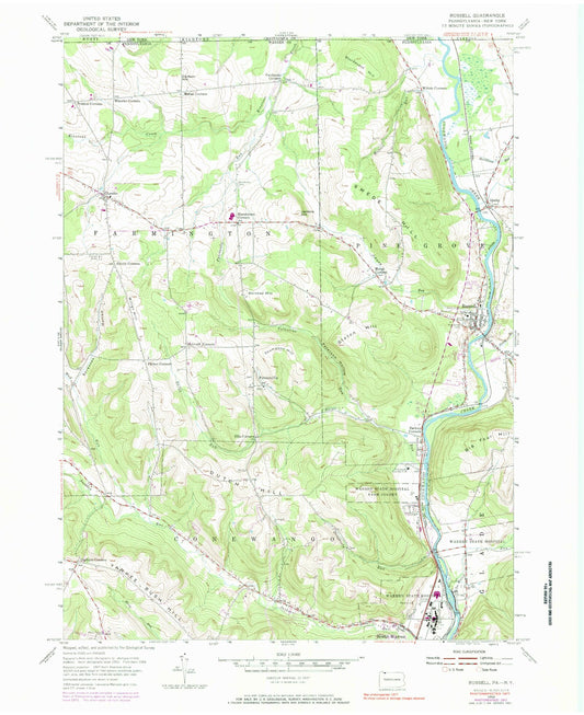 Classic USGS Russell Pennsylvania 7.5'x7.5' Topo Map Image