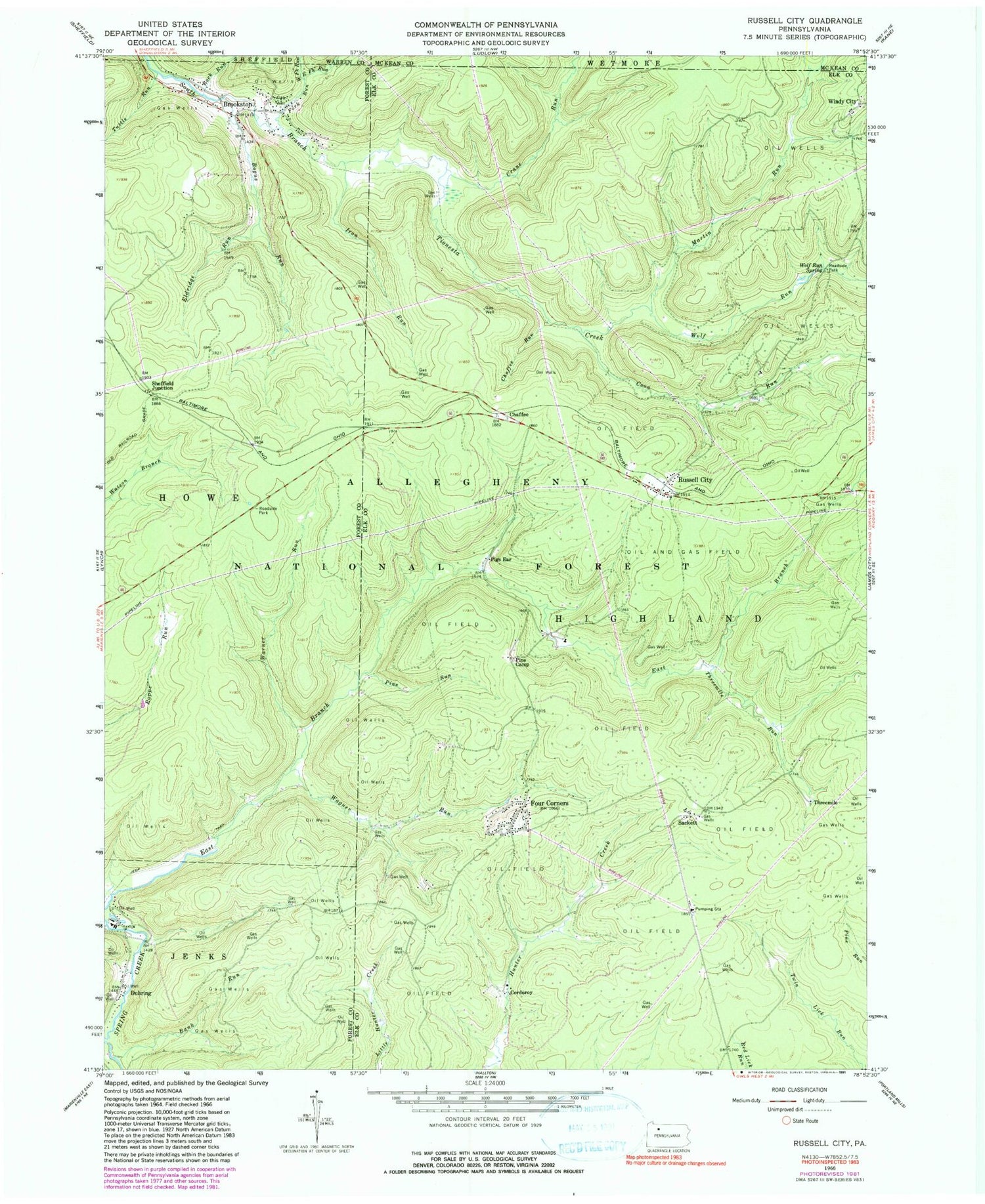Classic USGS Russell City Pennsylvania 7.5'x7.5' Topo Map Image