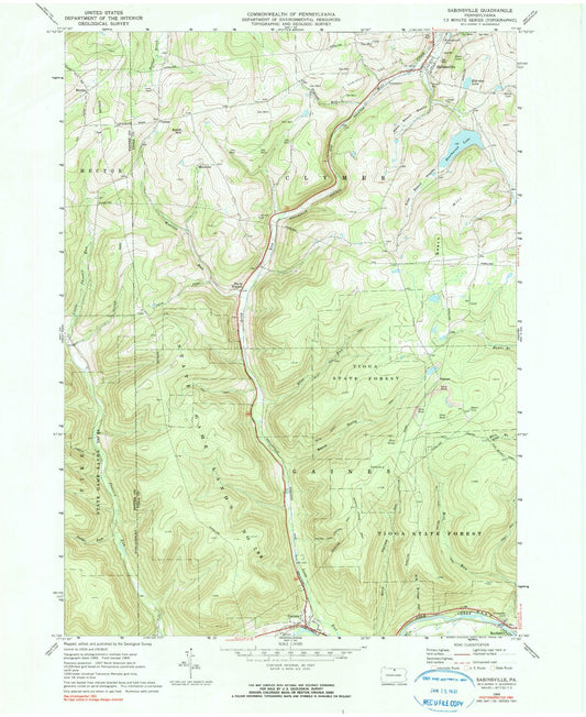 Classic USGS Sabinsville Pennsylvania 7.5'x7.5' Topo Map Image