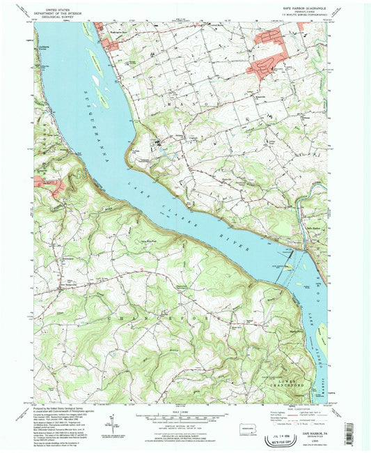 Classic USGS Safe Harbor Pennsylvania 7.5'x7.5' Topo Map Image