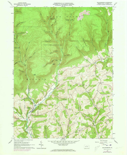 Classic USGS Salladasburg Pennsylvania 7.5'x7.5' Topo Map Image