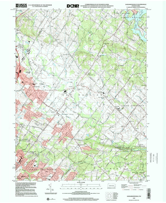 Classic USGS Sassamansville Pennsylvania 7.5'x7.5' Topo Map Image