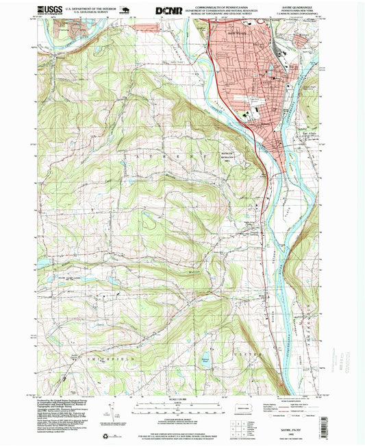 Classic USGS Sayre Pennsylvania 7.5'x7.5' Topo Map Image