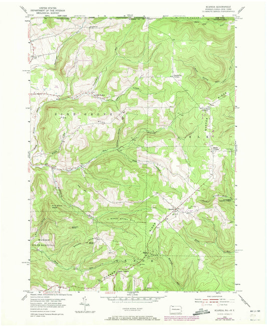 Classic USGS Scandia Pennsylvania 7.5'x7.5' Topo Map Image
