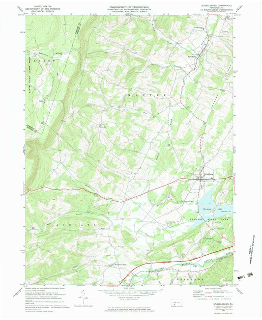 Classic USGS Schellsburg Pennsylvania 7.5'x7.5' Topo Map Image