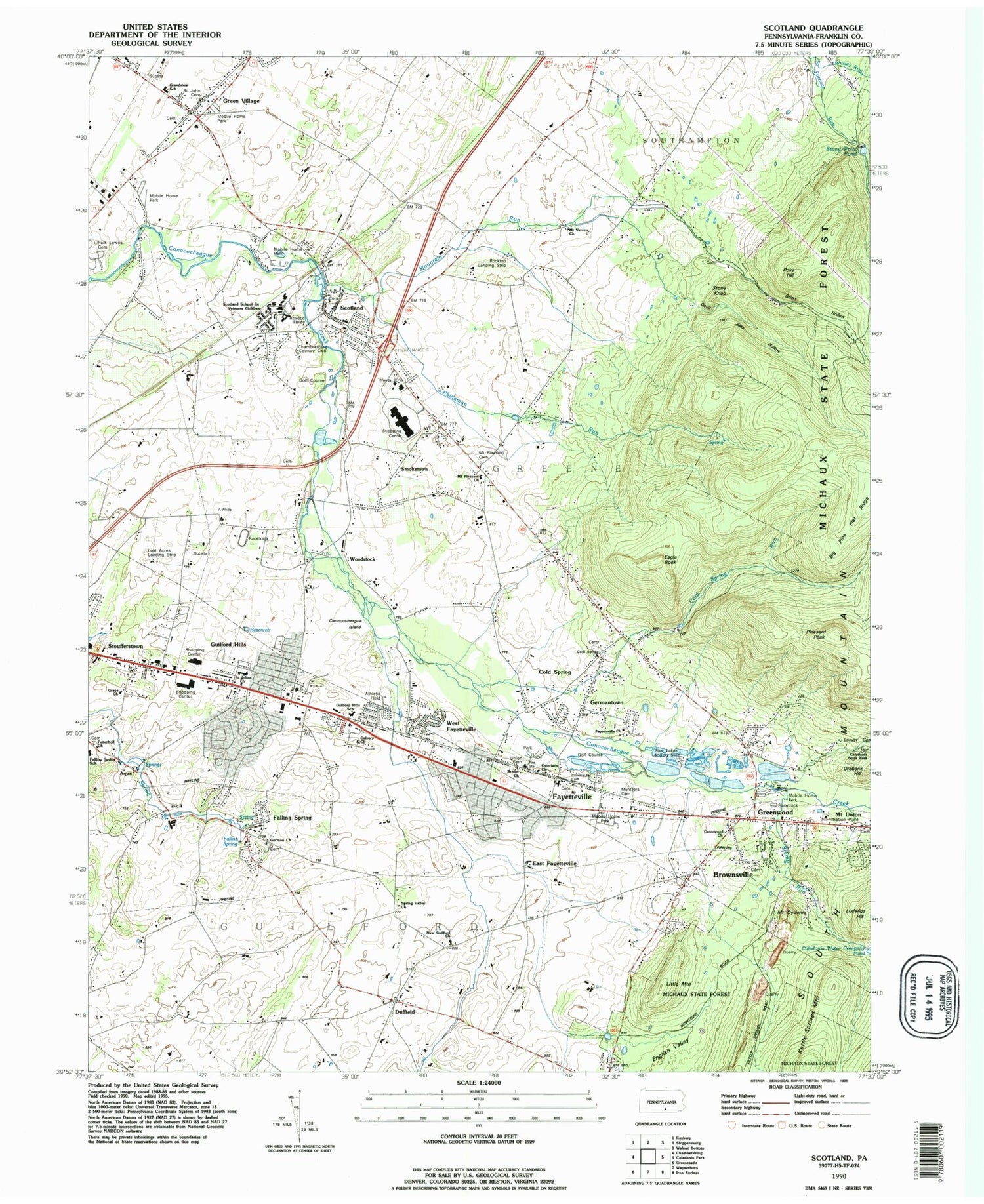 Classic USGS Scotland Pennsylvania 7.5'x7.5' Topo Map Image