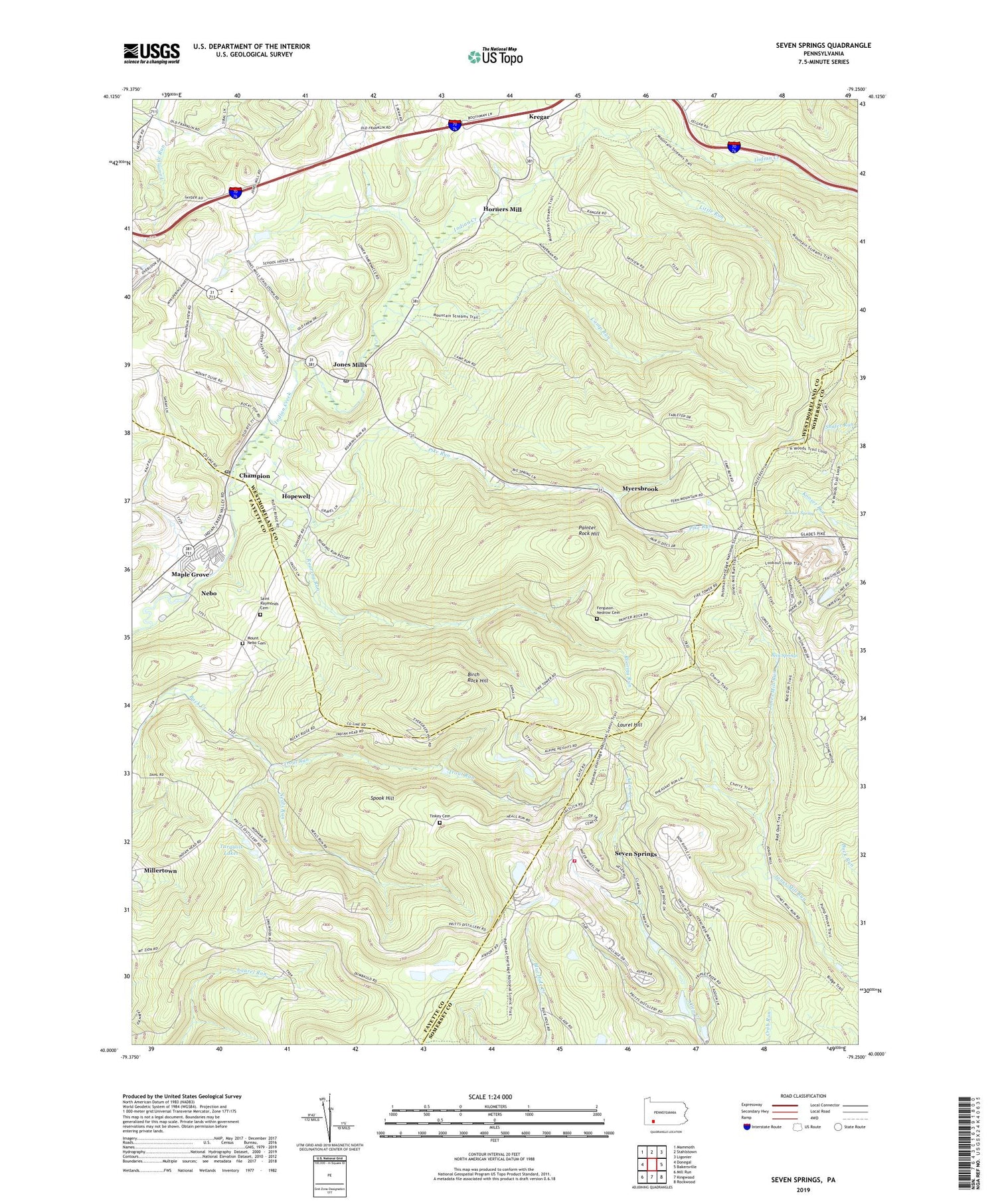 Seven Springs Pennsylvania US Topo Map Image