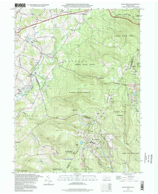 Classic USGS Seven Springs Pennsylvania 7.5'x7.5' Topo Map Image