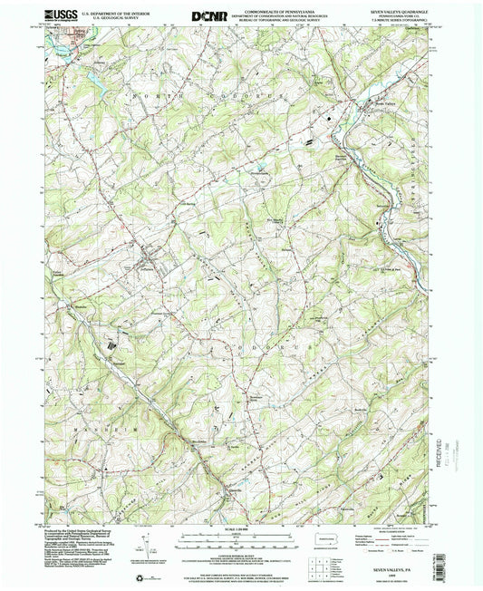 Classic USGS Seven Valleys Pennsylvania 7.5'x7.5' Topo Map Image