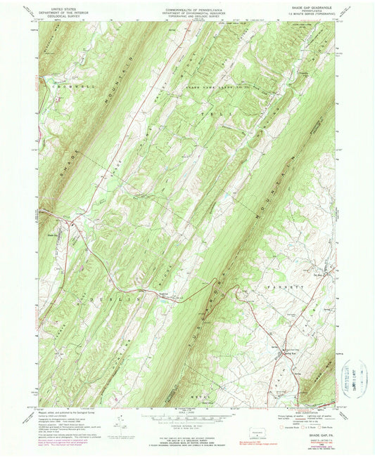 Classic USGS Shade Gap Pennsylvania 7.5'x7.5' Topo Map Image