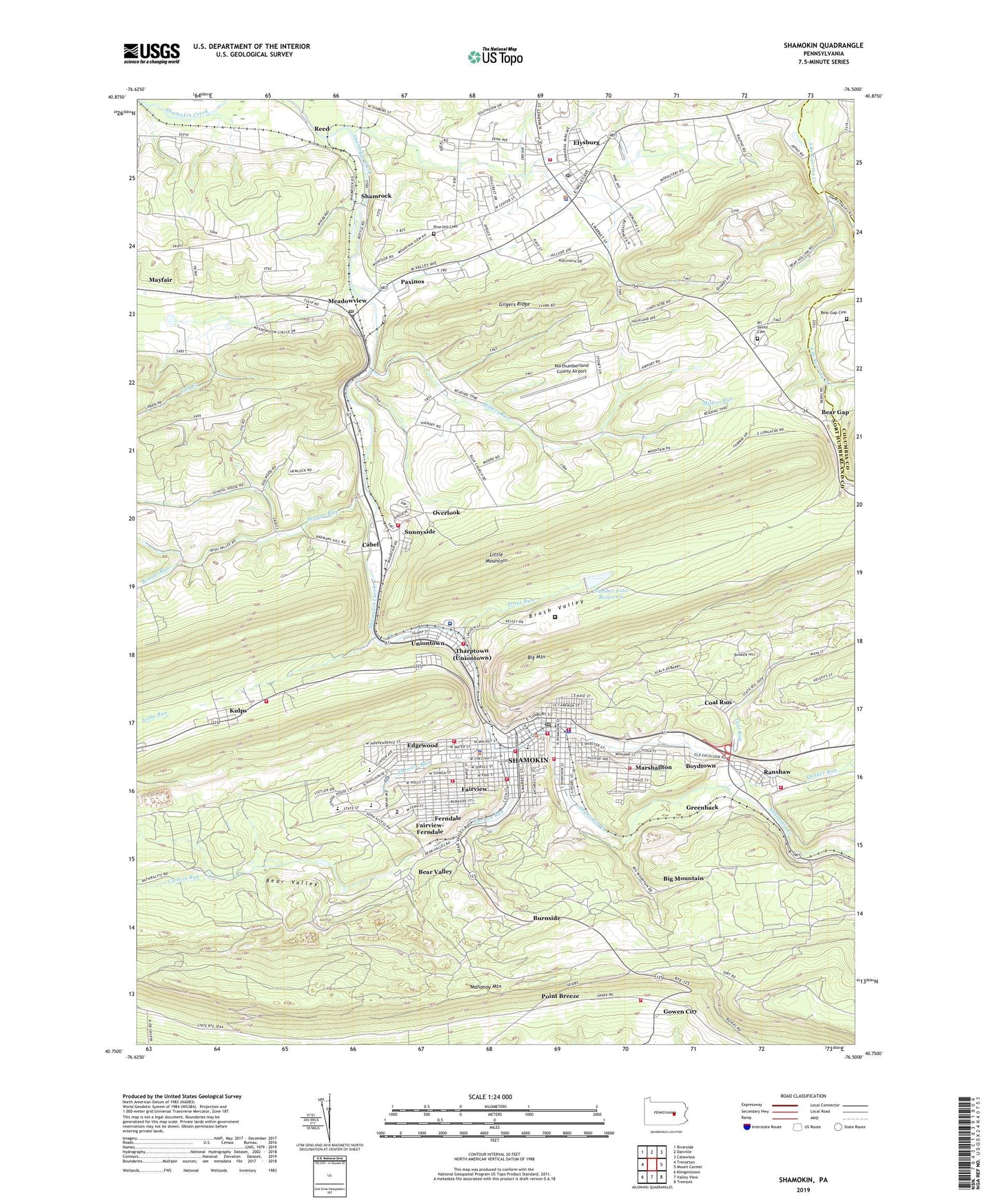 Shamokin Pennsylvania US Topo Map Image
