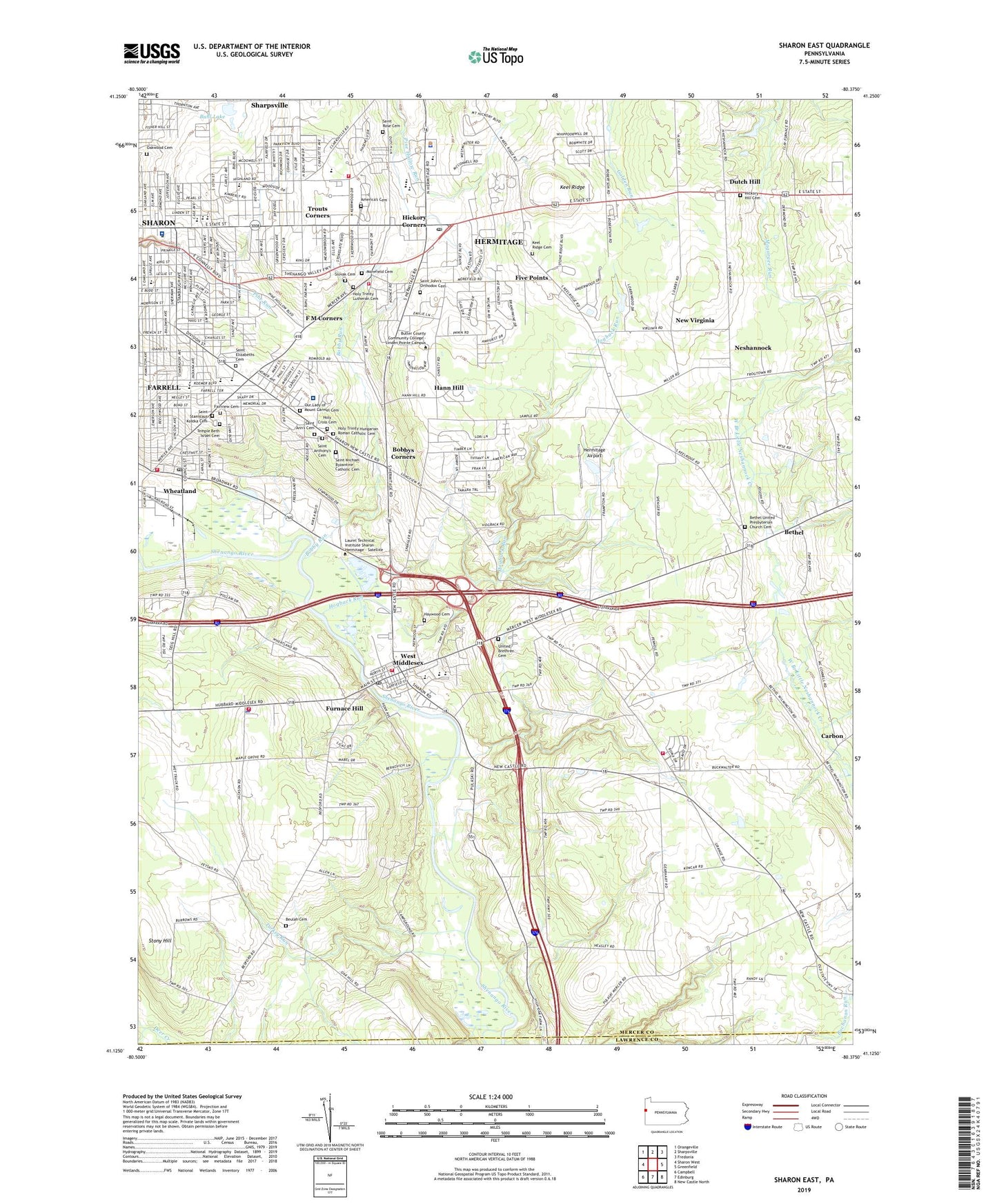 Sharon East Pennsylvania US Topo Map Image
