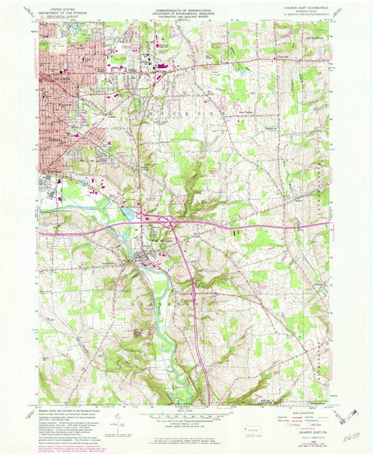 Classic USGS Sharon East Pennsylvania 7.5'x7.5' Topo Map Image