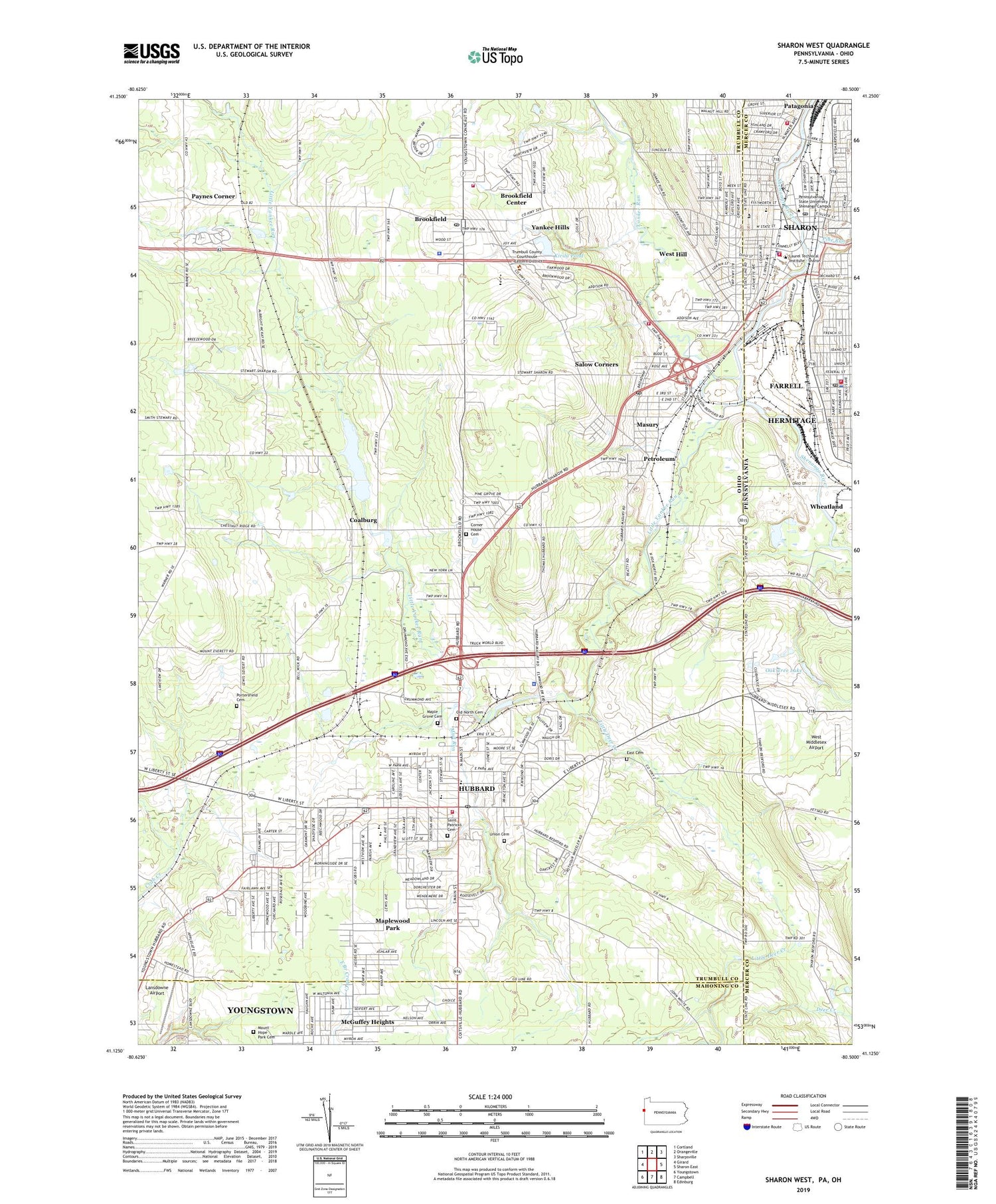 Sharon West Pennsylvania US Topo Map Image