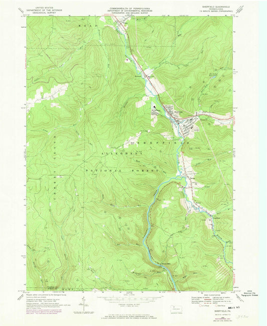 Classic USGS Sheffield Pennsylvania 7.5'x7.5' Topo Map Image