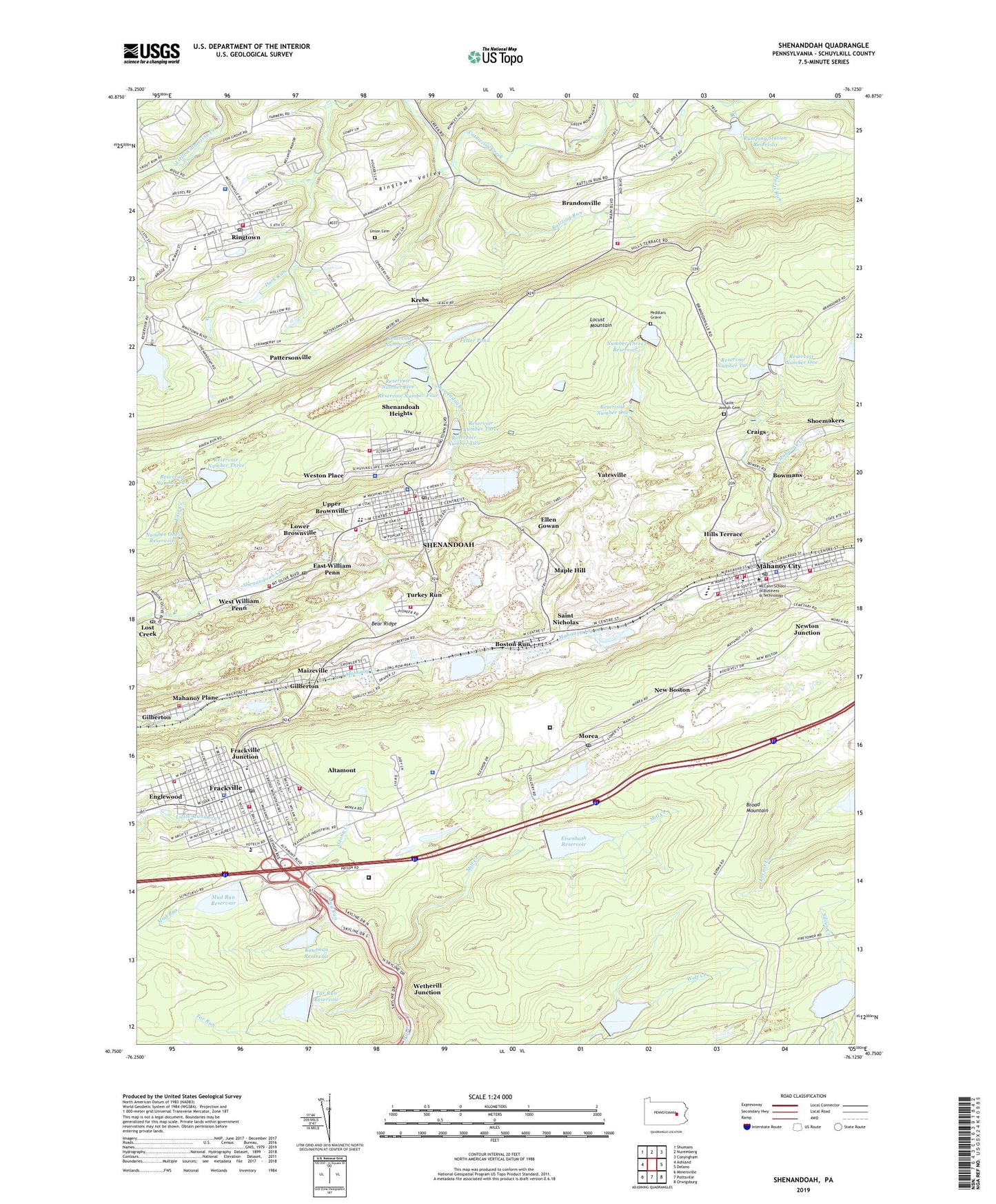 Shenandoah Pennsylvania US Topo Map Image