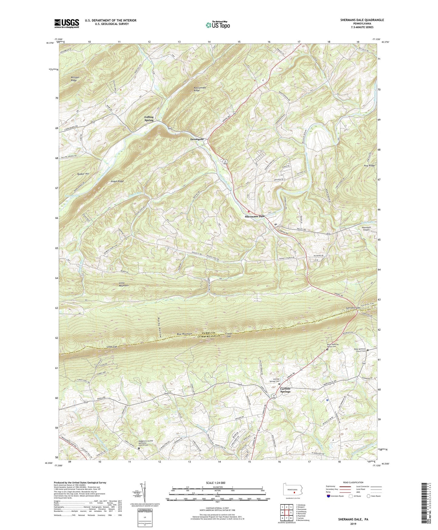 Shermans Dale Pennsylvania US Topo Map Image