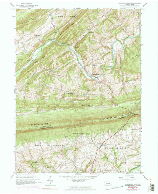Classic USGS Shermans Dale Pennsylvania 7.5'x7.5' Topo Map Image
