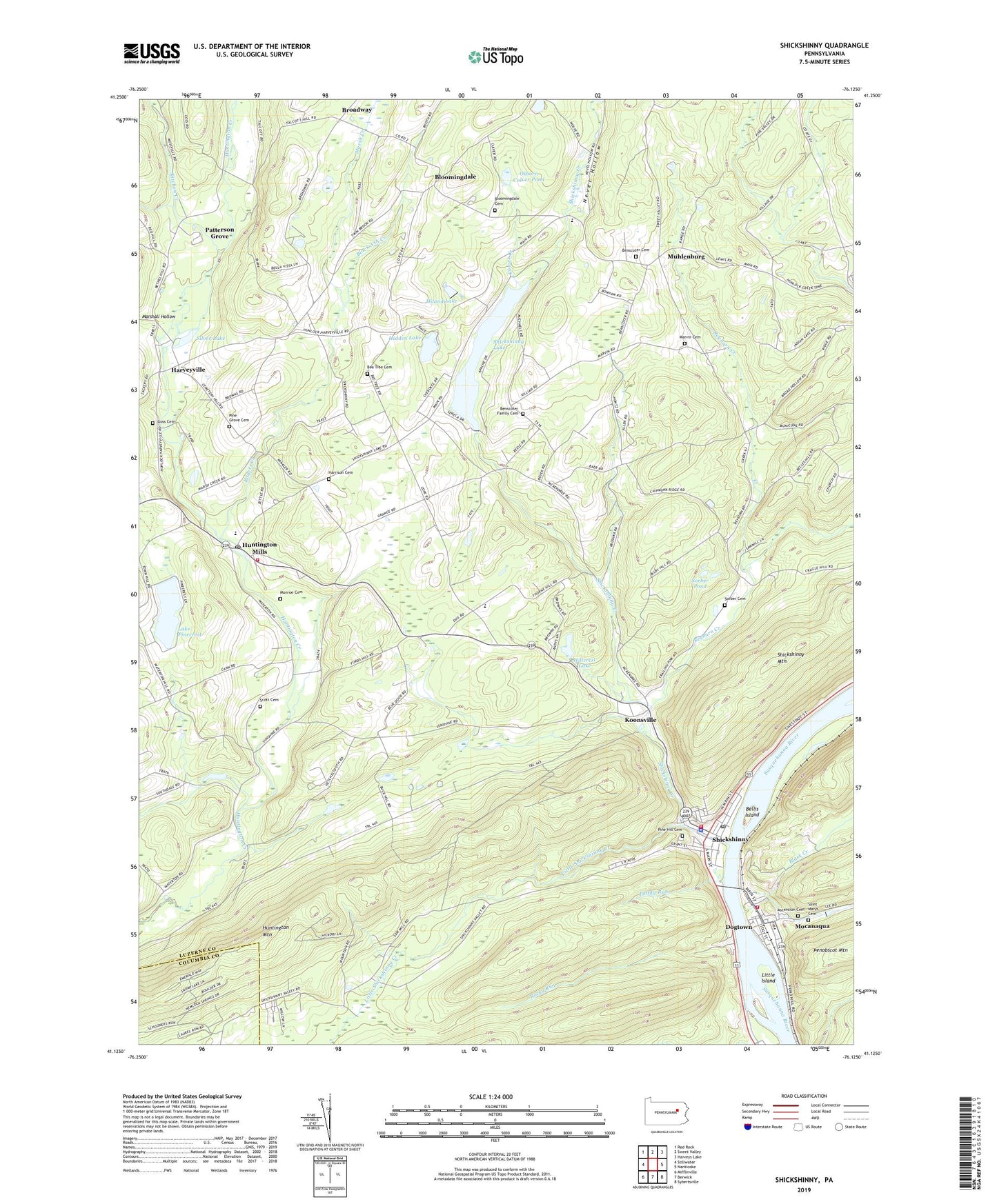 Shickshinny Pennsylvania US Topo Map Image