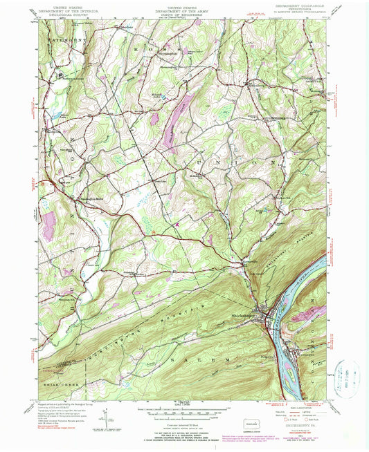 Classic USGS Shickshinny Pennsylvania 7.5'x7.5' Topo Map Image