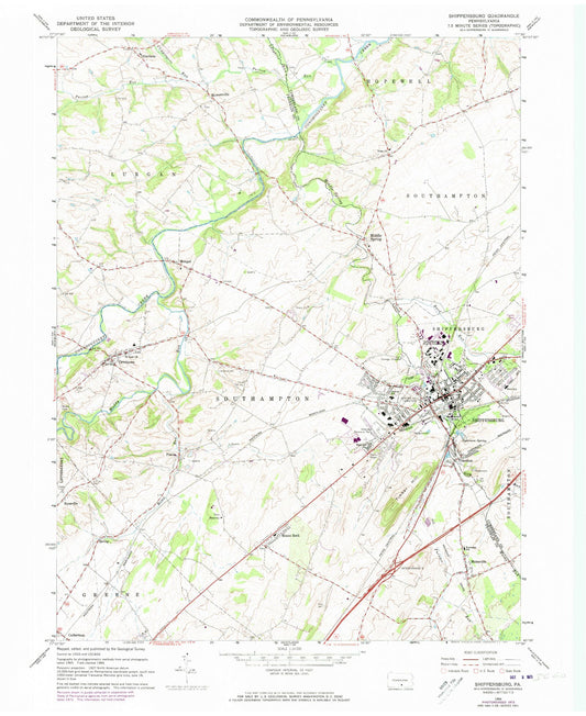 Classic USGS Shippensburg Pennsylvania 7.5'x7.5' Topo Map Image