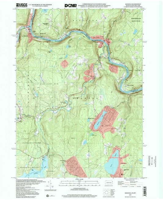 Classic USGS Shohola Pennsylvania 7.5'x7.5' Topo Map Image