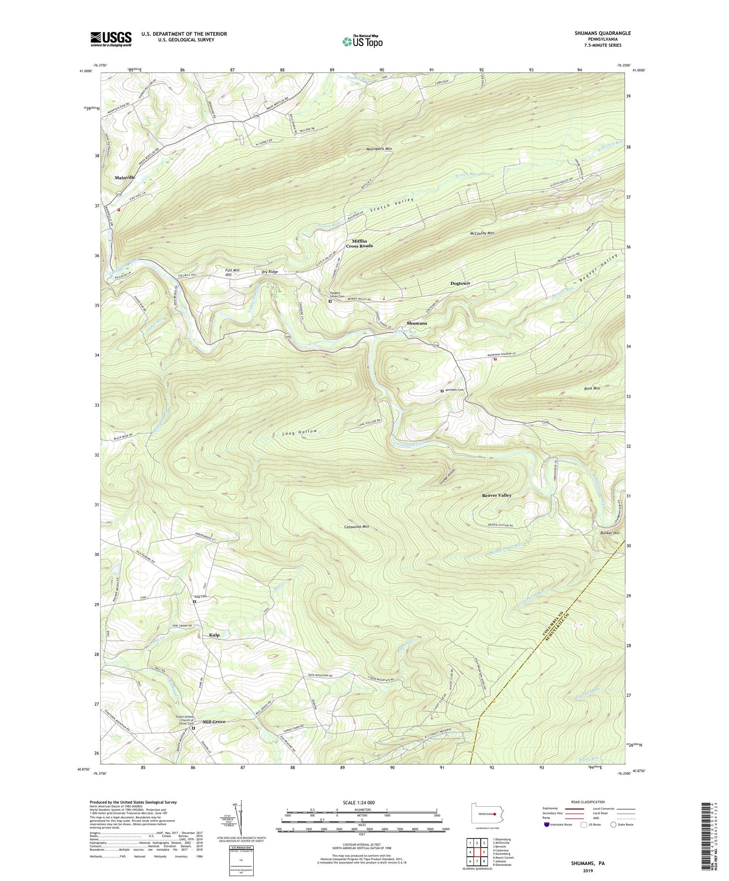 Shumans Pennsylvania US Topo Map Image