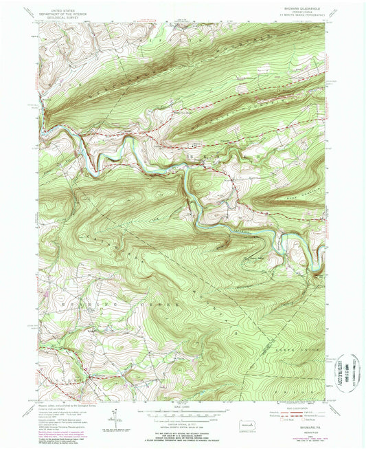 Classic USGS Shumans Pennsylvania 7.5'x7.5' Topo Map Image