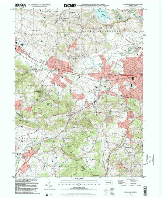 Classic USGS Sinking Spring Pennsylvania 7.5'x7.5' Topo Map Image