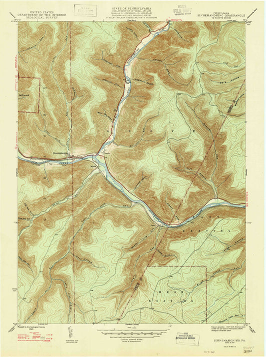 Classic USGS Sinnemahoning Pennsylvania 7.5'x7.5' Topo Map Image
