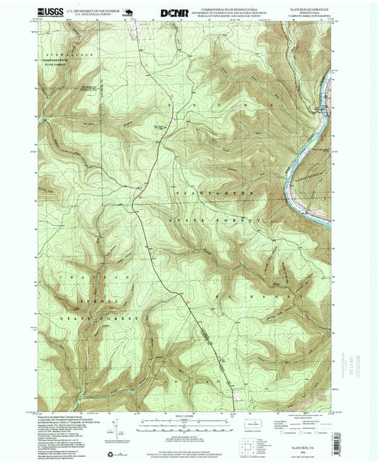 Classic USGS Slate Run Pennsylvania 7.5'x7.5' Topo Map Image