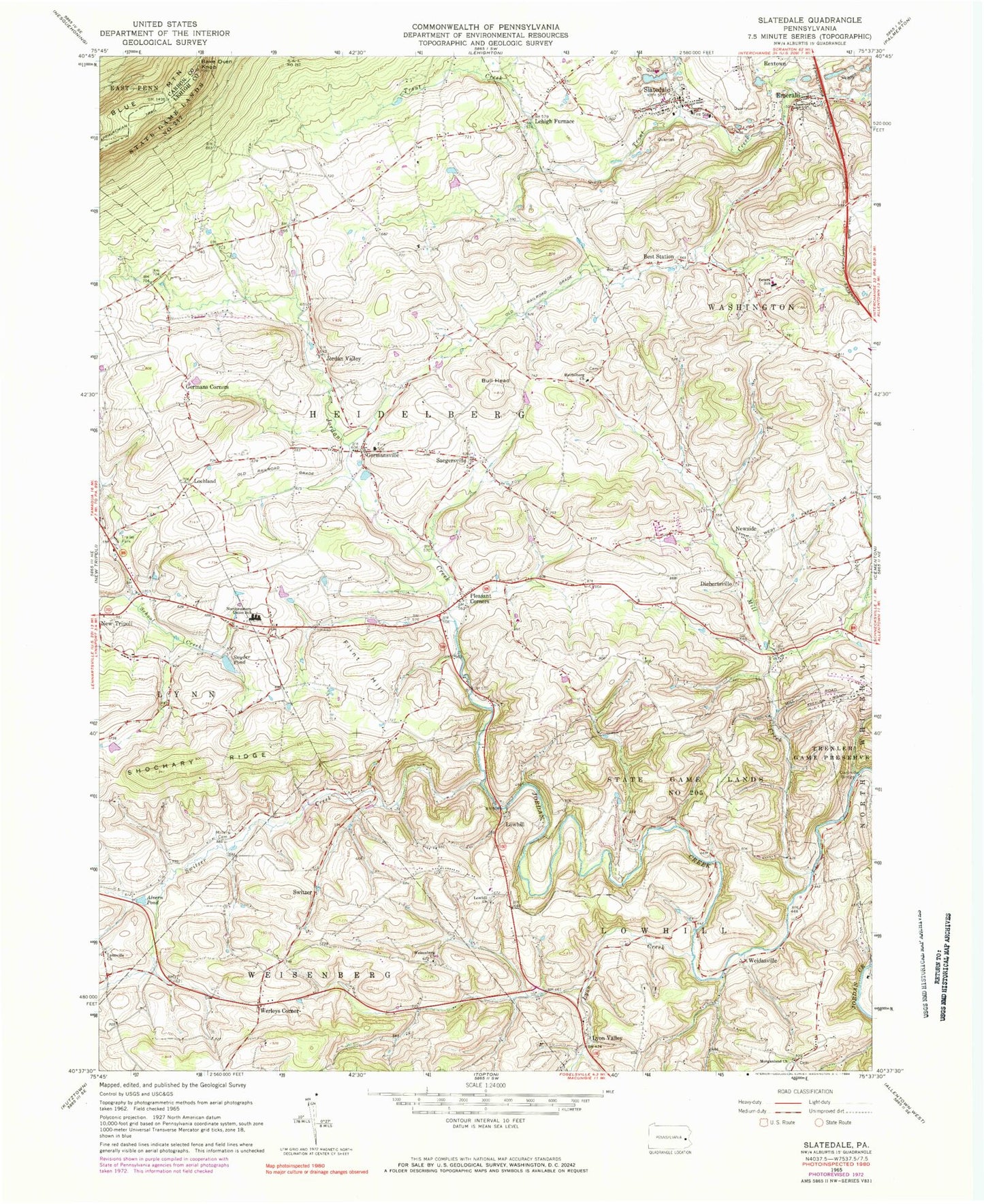 Classic USGS Slatedale Pennsylvania 7.5'x7.5' Topo Map Image